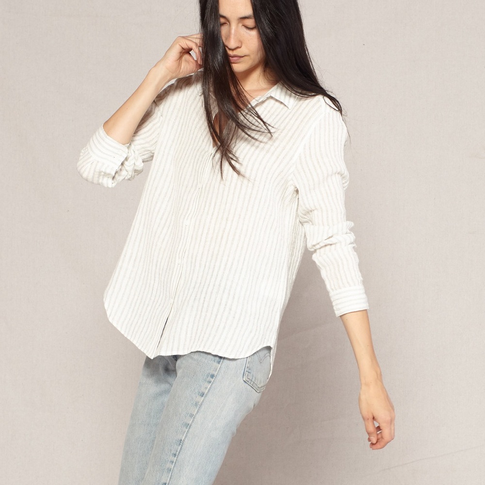 Outerknown Linen Costa Button Down Shirt Size L Jacinto Stripe